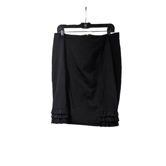 Bobby J Vintage Black Ruffle Bottom Back Zip Knee Length Pencil Skirt Sz 15/16 - Picture 1 of 5
